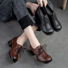 Women Soft Leather Minimalist Chunky Heel Casual Shoes Newgew Shoes