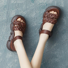 Women Retro Handmade Plaited Leather Summer Sandals Newgew Shoes