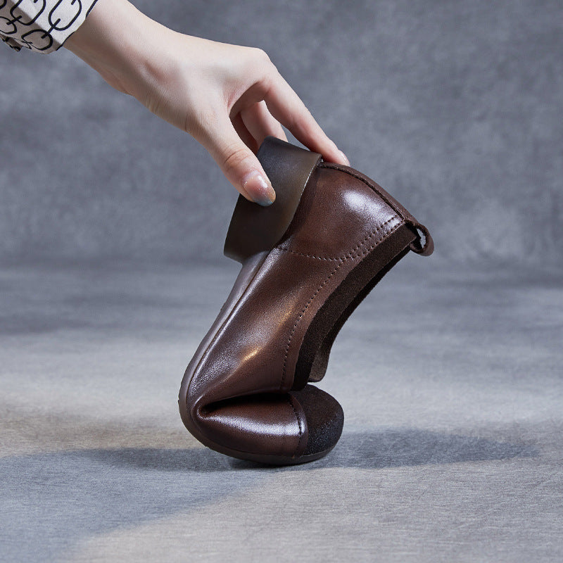 Women Retro Patchwork Soft Leather Casual Shoes Newgew Shoes