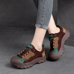 Women Retro Patchwork Leather Casual Shoes Newgew Shoes