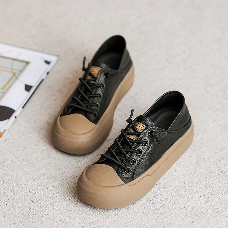 Women Retro Leather Flat Casual Shoes Newgew Shoes