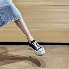 Women's Platform Height Increasing Insole Wave Bottom Canvas Shoes Newgew