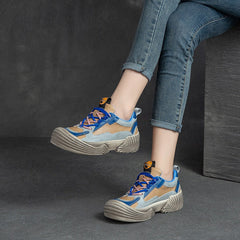 Women Retro Breathable Leather Thick Soled Casual Shoes Newgew Shoes