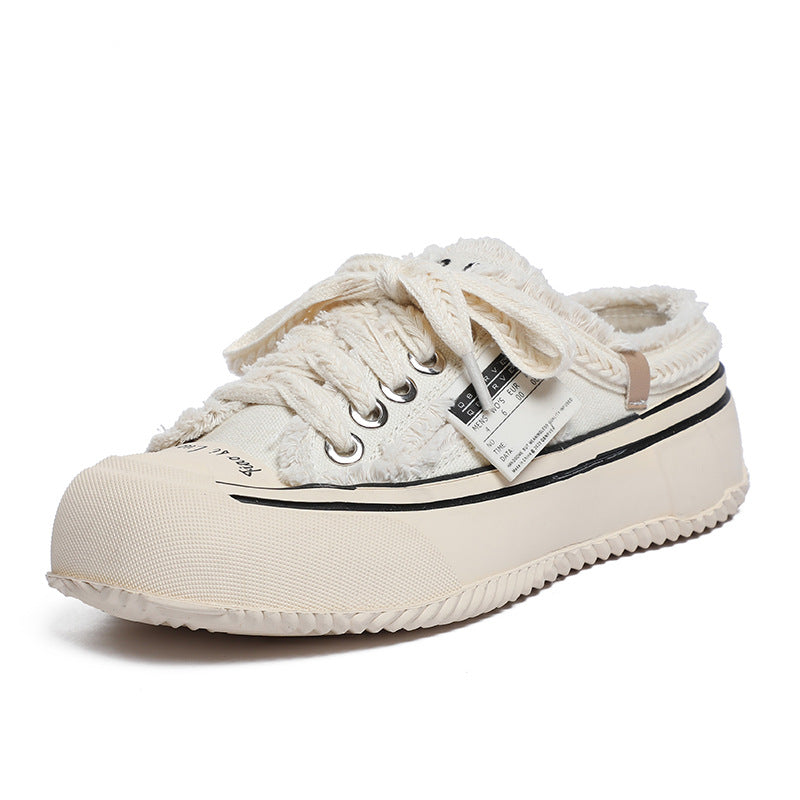 Women's Thick Bottom Slip-on Dad Height Increasing Leisure Canvas Shoes Newgew
