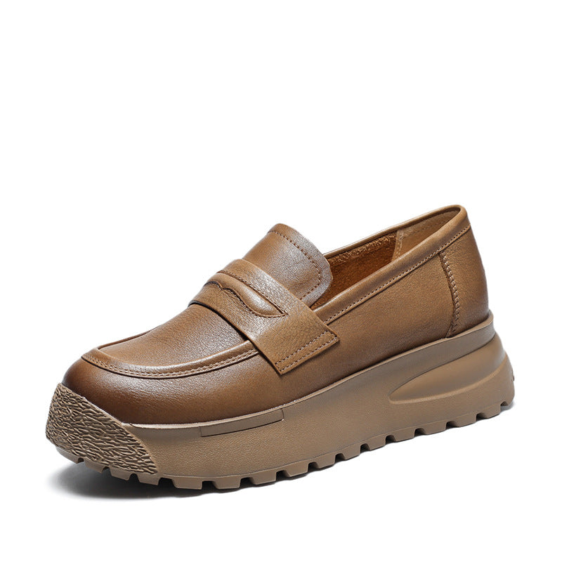 Women Retro Leather Casual Platform Loafers Newgew Shoes