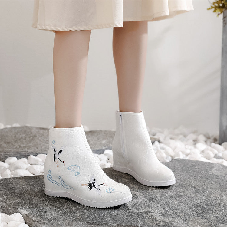 Ethnic Style Embroidered Height Increasing Insole Canvas Shoes Newgew