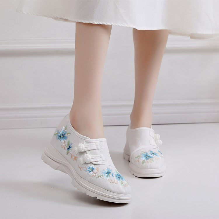 Women's Sun Ethnic Style Embroidered Height Canvas Shoes Newgew