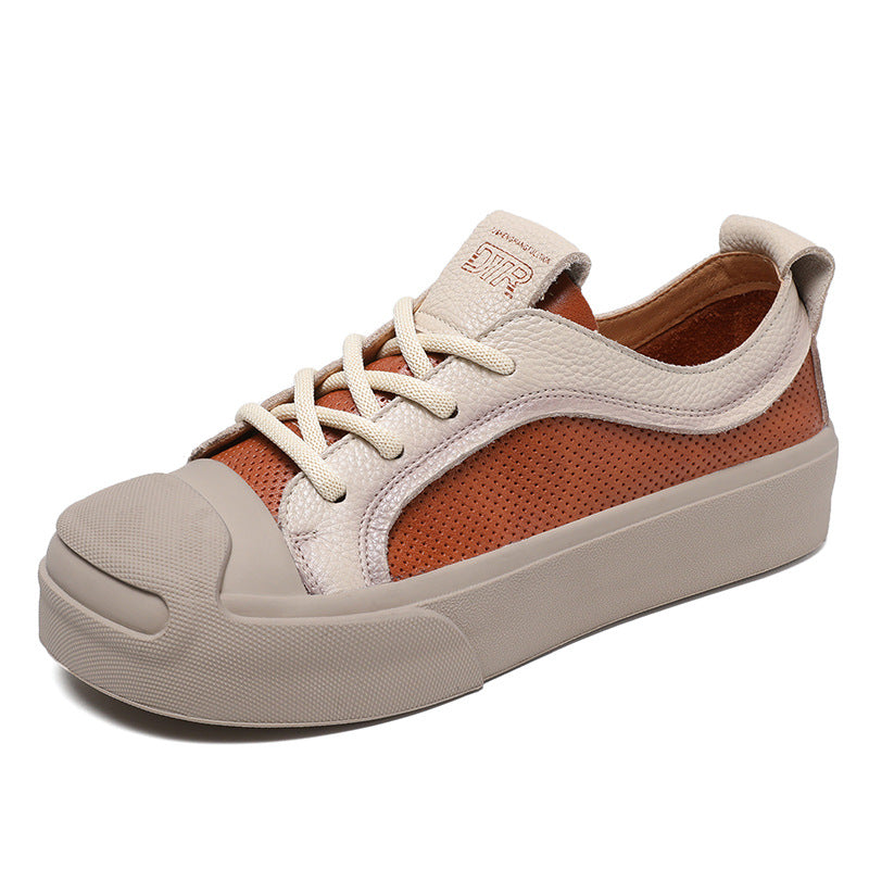 Women Casual Patchwork Breathable Leather Shoes Newgew Shoes