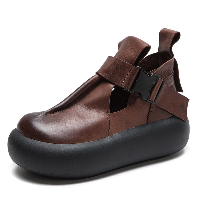 Women Retro Leather Platform Casual Shoes Newgew Shoes