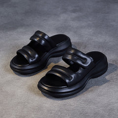 Women Minimalist Soft Leather Casual Summer Slides Newgew Shoes