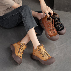 Women Retro Leather Thick Soled Causal Shoes Newgew Shoes