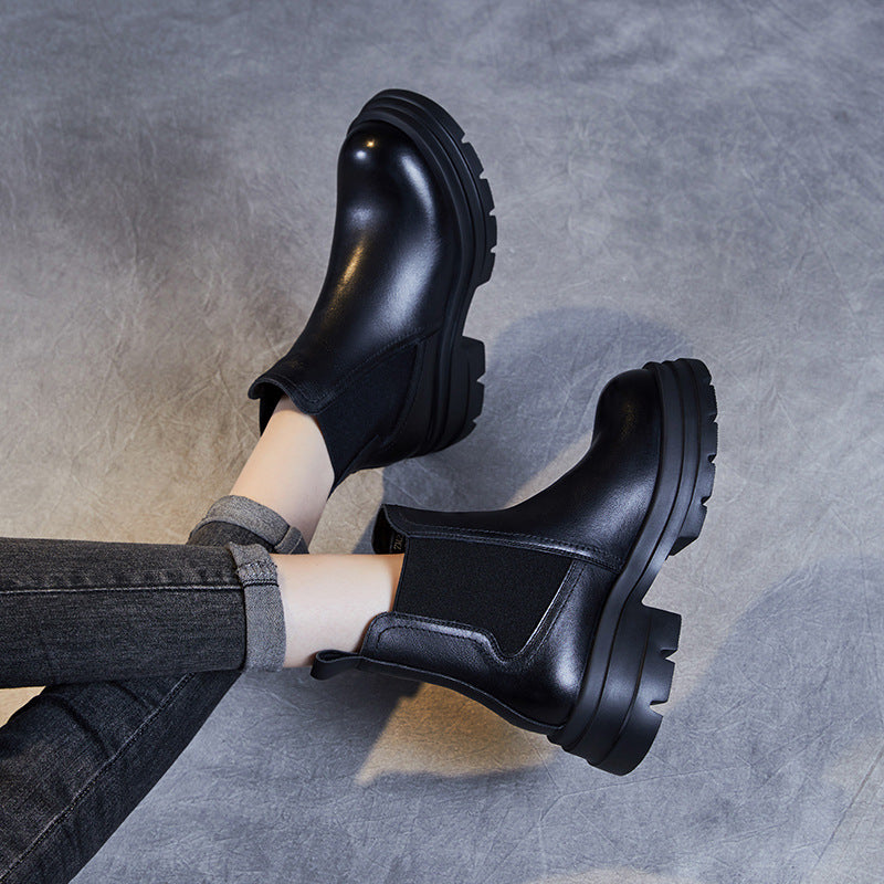 Women Minimalist Solid Leather Casual Boots Newgew Shoes