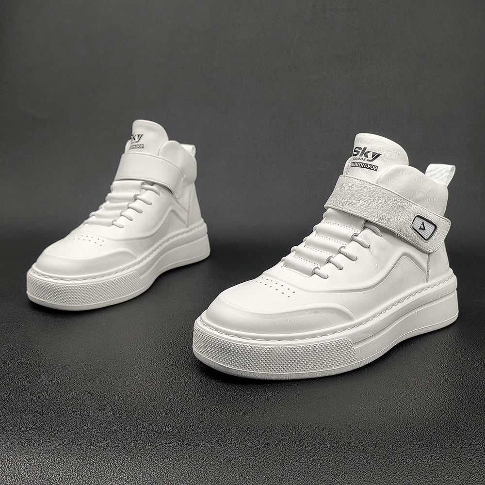 Men Minimalist Pure White High Top Leather Casual Shoes Newgew Shoes