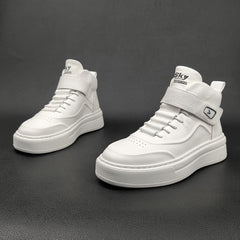 Men Minimalist Pure White High Top Leather Casual Shoes Newgew Shoes