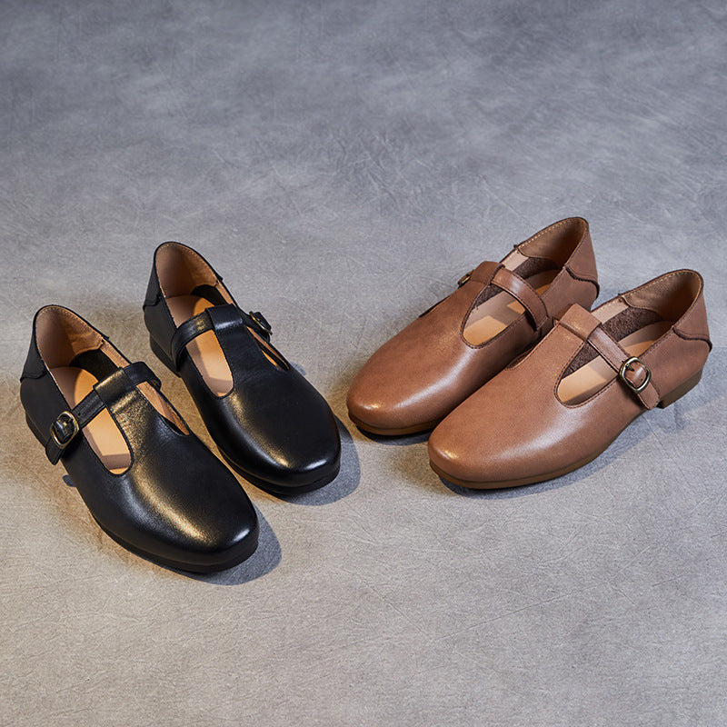 Women Retro Soft Cowhide Leather Flat Casual Shoes Newgew Shoes