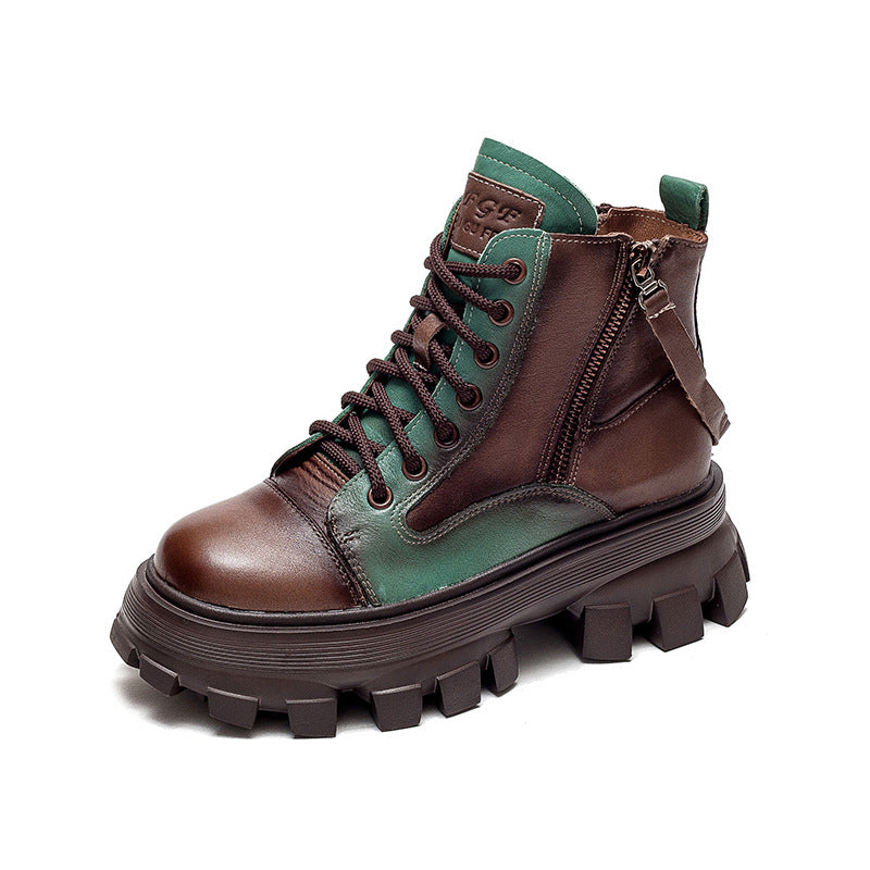 Women Patchwork Leather Casual Platform Boots Newgew Shoes