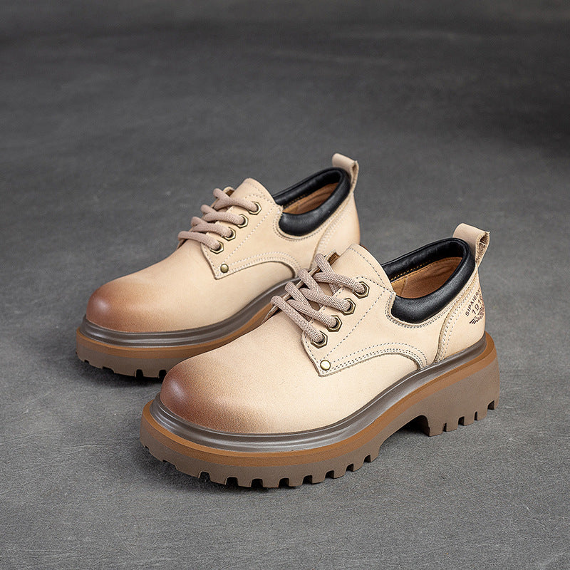 Women Retro Classic Leather Thick Soled Casual Shoes Newgew Shoes