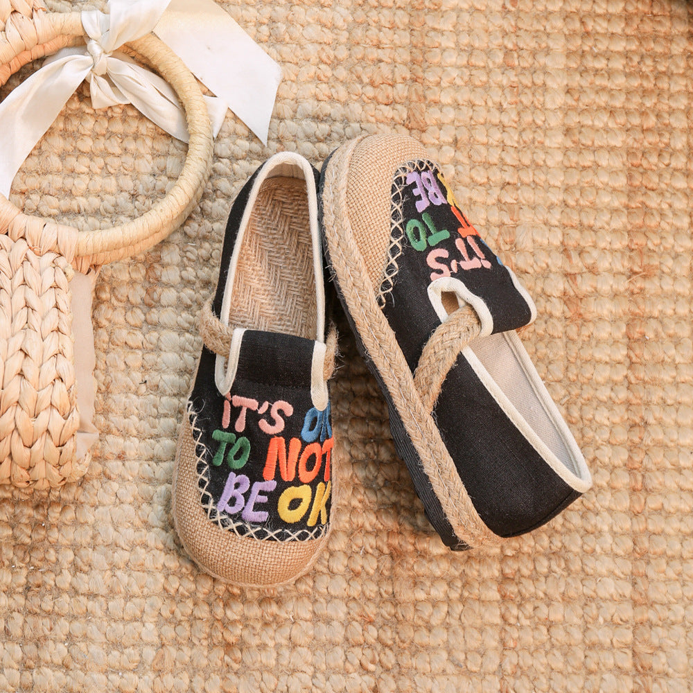 Slouchy Women's Embroidered With English Characters Canvas Shoes Newgew