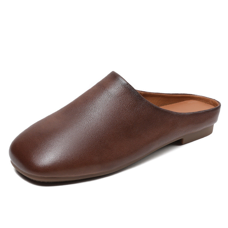 Women Retro Minimalist Leather Soft Flat Mules Newgew Shoes