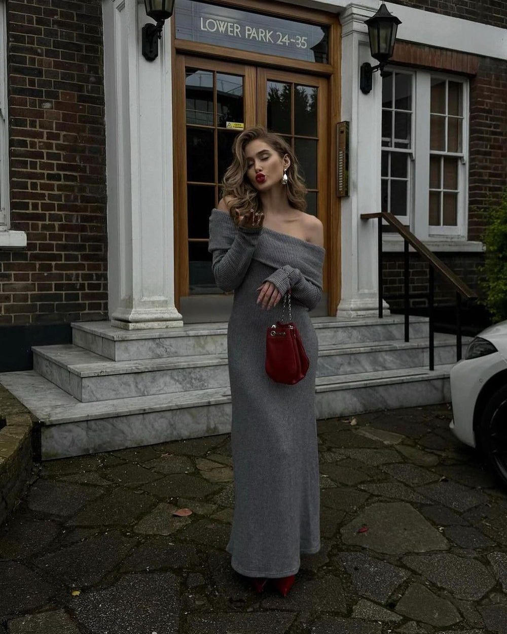 Off Shoulder Fit Knitted Maxi Dress Newgew Dresses