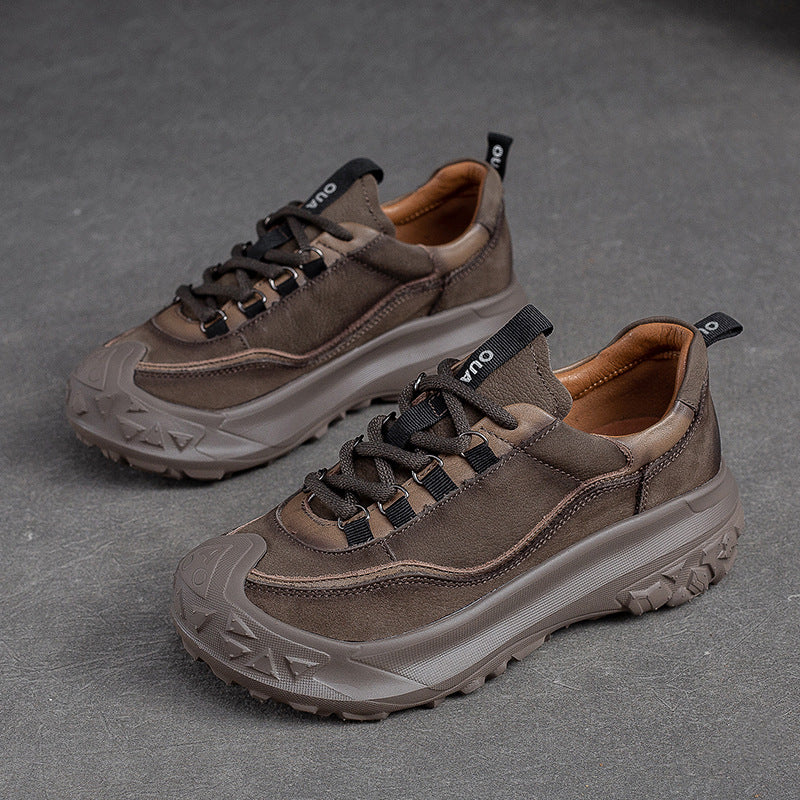 Women Retro Leather Thick Soled Casual Shoes Newgew Shoes