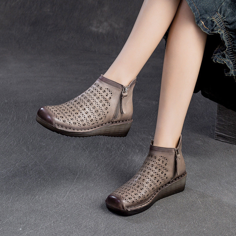 Women Minimalist Hollow Leather Casual Ankle Boots Newgew Shoes