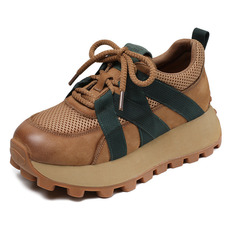 Women Retro Breathable Mesh Leather Thick Soled Shoes Newgew Shoes