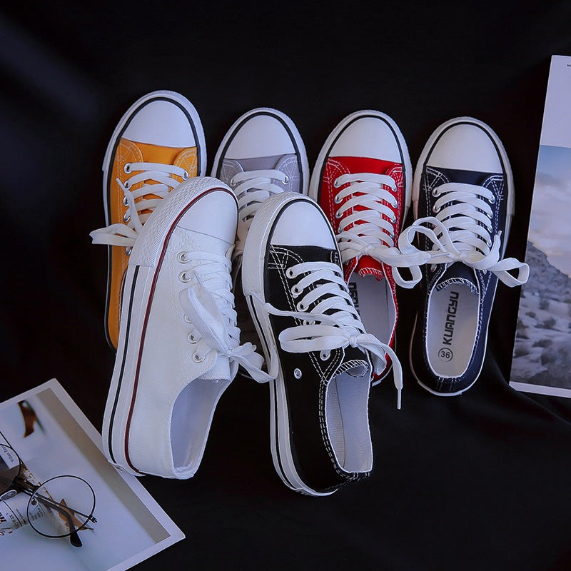 Women's Korean Evergreen Colored Flat Schoolgirl Candy Canvas Shoes Newgew