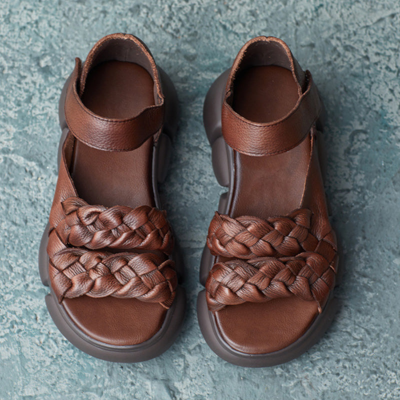 Women Retro Handmade Plaited Leather Summer Sandals Newgew Shoes