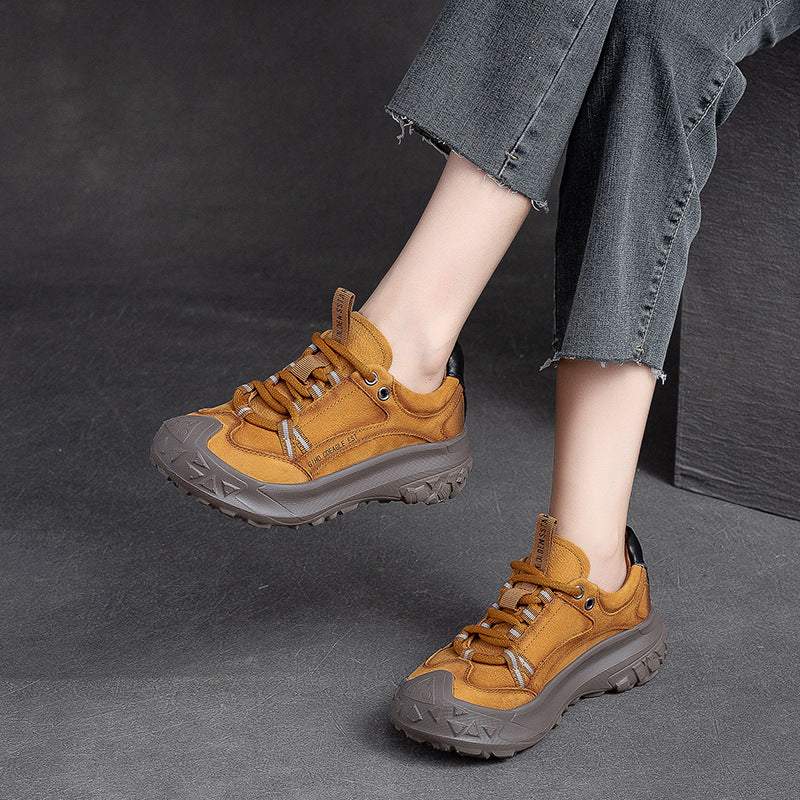 Women Retro Patchwork Leather Lug Sole Casual Shoes Newgew Shoes