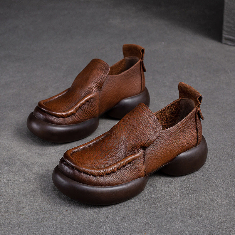 Women Retro Minimalist Soft Leather Thick Soled Casual Shoes Newgew Shoes