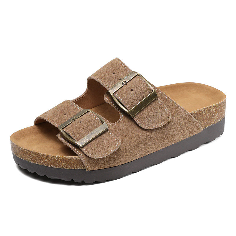 Women Retro Suede Casual Summer Thick Soled Slides Newgew Shoes