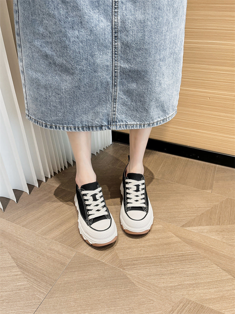 Women's Platform Height Increasing Insole Wave Bottom Canvas Shoes Newgew
