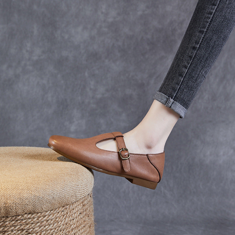Women Retro Soft Cowhide Leather Flat Casual Shoes Newgew Shoes