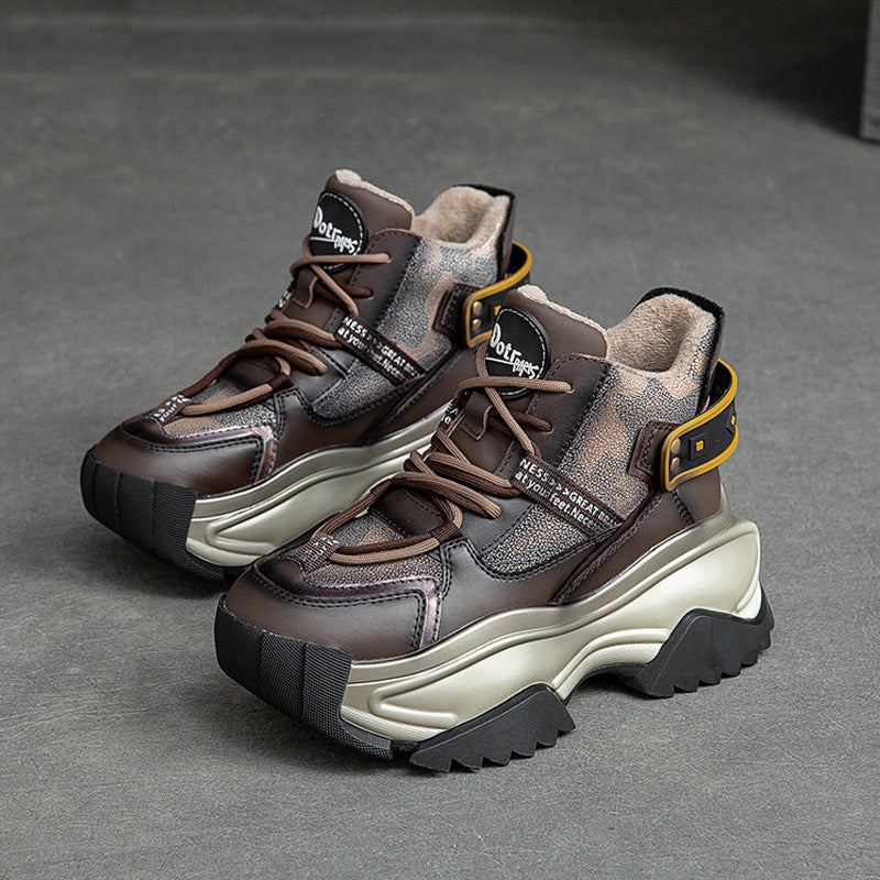 Women Retro Fashion Leather Chunky Platform Dad Shoes Newgew Shoes