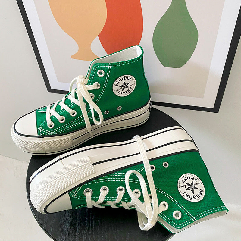 Women's White Thick-soled Thin Color Board Canvas Shoes Newgew