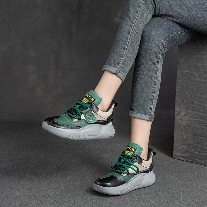 Women Fashion Patchwork Leather Casual Shoes Newgew Shoes