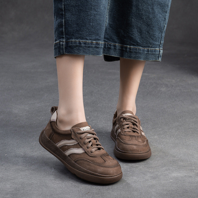 Women Retro Patchwork Leather Comfort Flat Casual Shoes Newgew Shoes