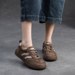 Women Retro Patchwork Leather Comfort Flat Casual Shoes Newgew Shoes
