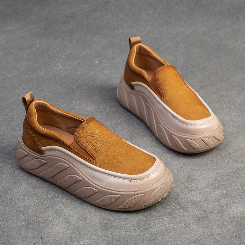Women Spring Minimalist Leather Thick Soled Casual Shoes Newgew Shoes