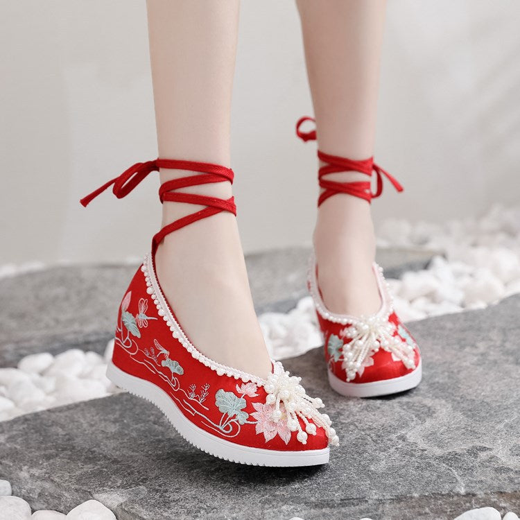 Women's Han Chinese Clothing Invisible Elevated Embroidered Antique Cloth Ancient Canvas Shoes Newgew