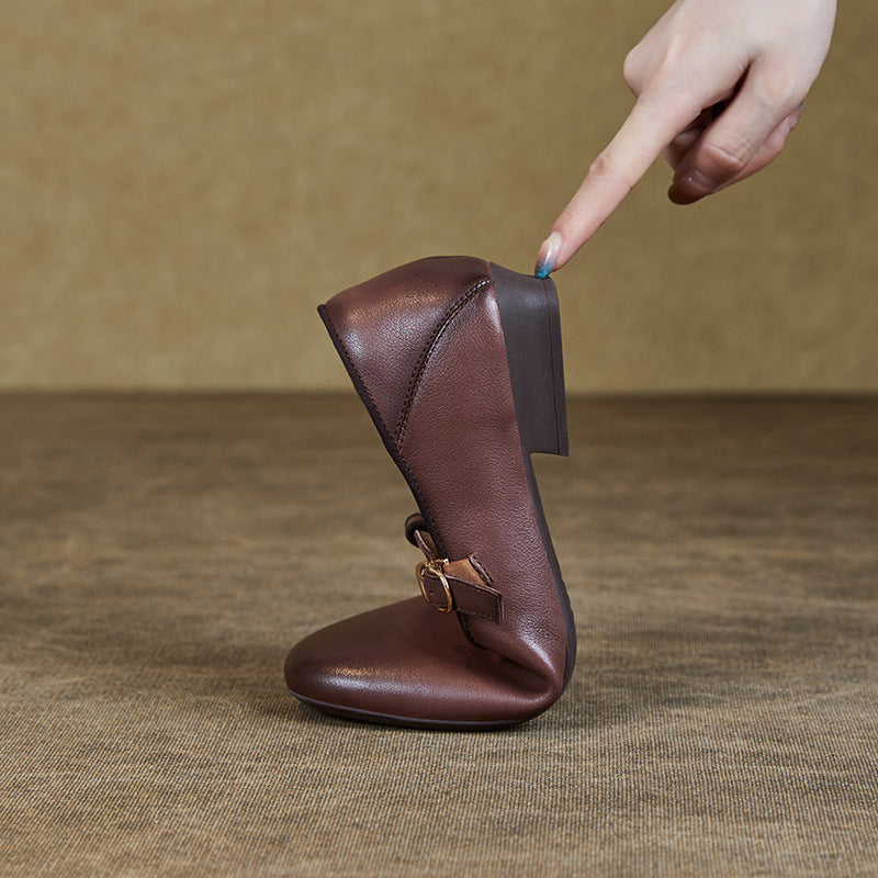 Women Retro Minimalist Leather Buckle Casual Shoes Newgew Shoes