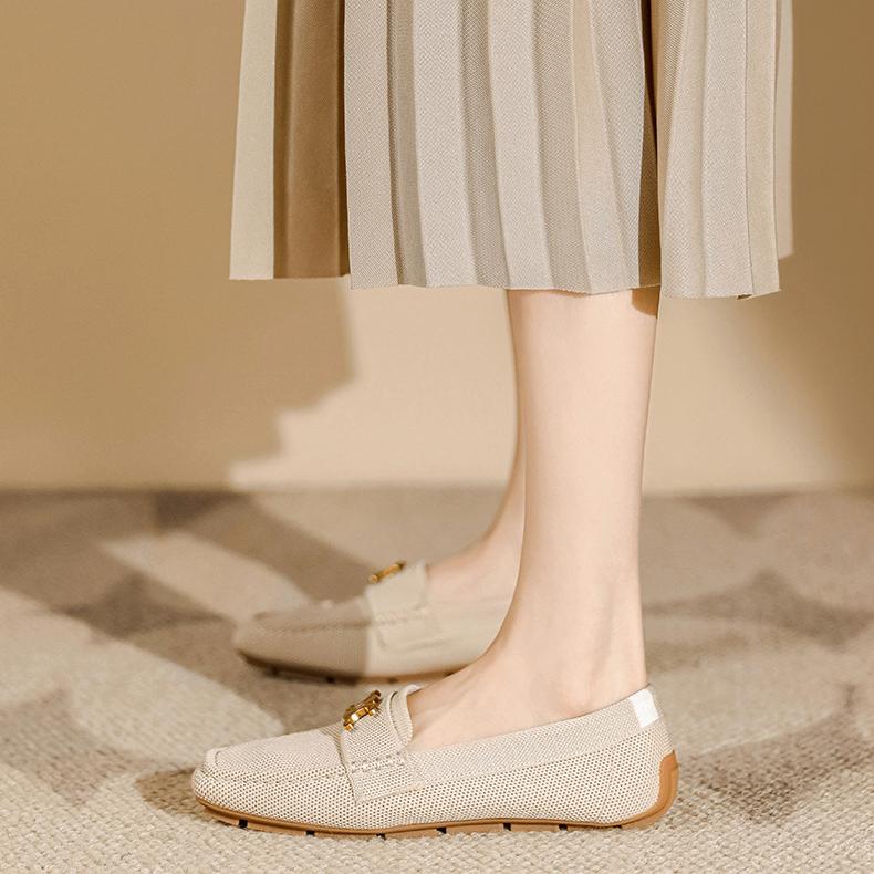 Flat Soft Sole Flying Woven Square Toe Loafers NewGew
