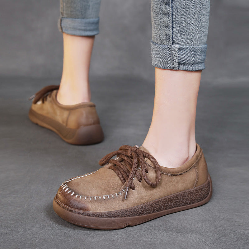 Women Soft Leather Flat Retro Casual Shoes Newgew Shoes