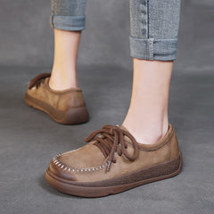Women Soft Leather Flat Retro Casual Shoes Newgew Shoes