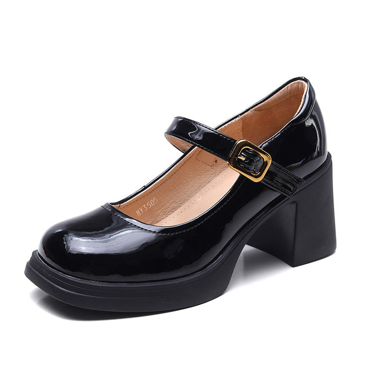 Women Minimalism Leather Chunky Heel Mary Jane Shoes Newgew Shoes