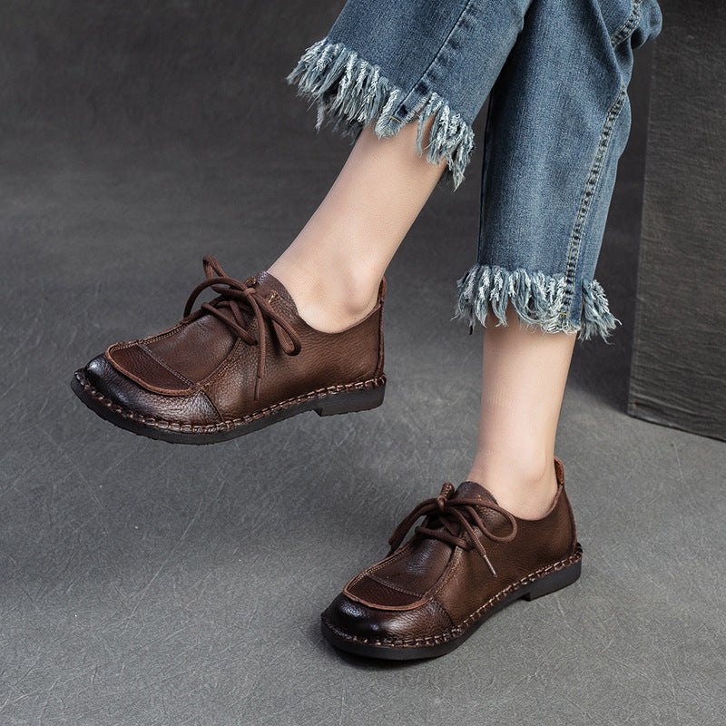 Women Retro Soft Leather Flat Casual Shoes Newgew Shoes