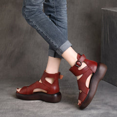 Peep Toe Mid Heel Leather Sandals Newgew Shoes