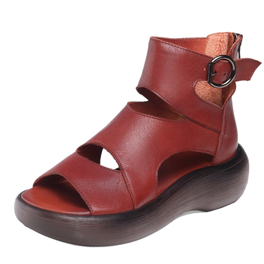 Peep Toe Mid Heel Leather Sandals Newgew Shoes