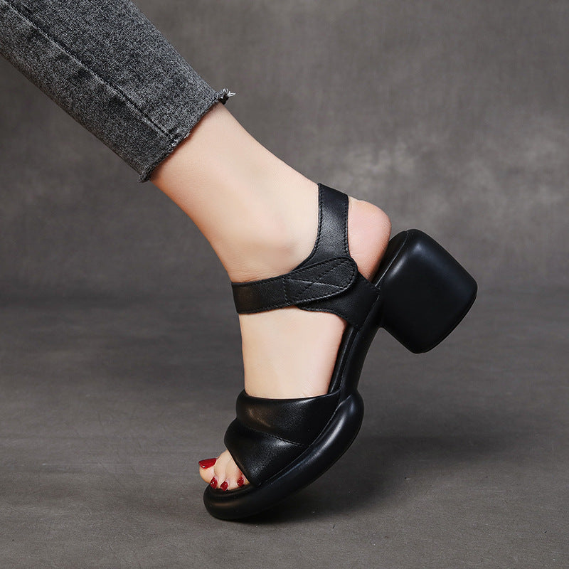 Peep Toe Velcro Ankle Strap Chunky Heels Sandals Newgew Shoes